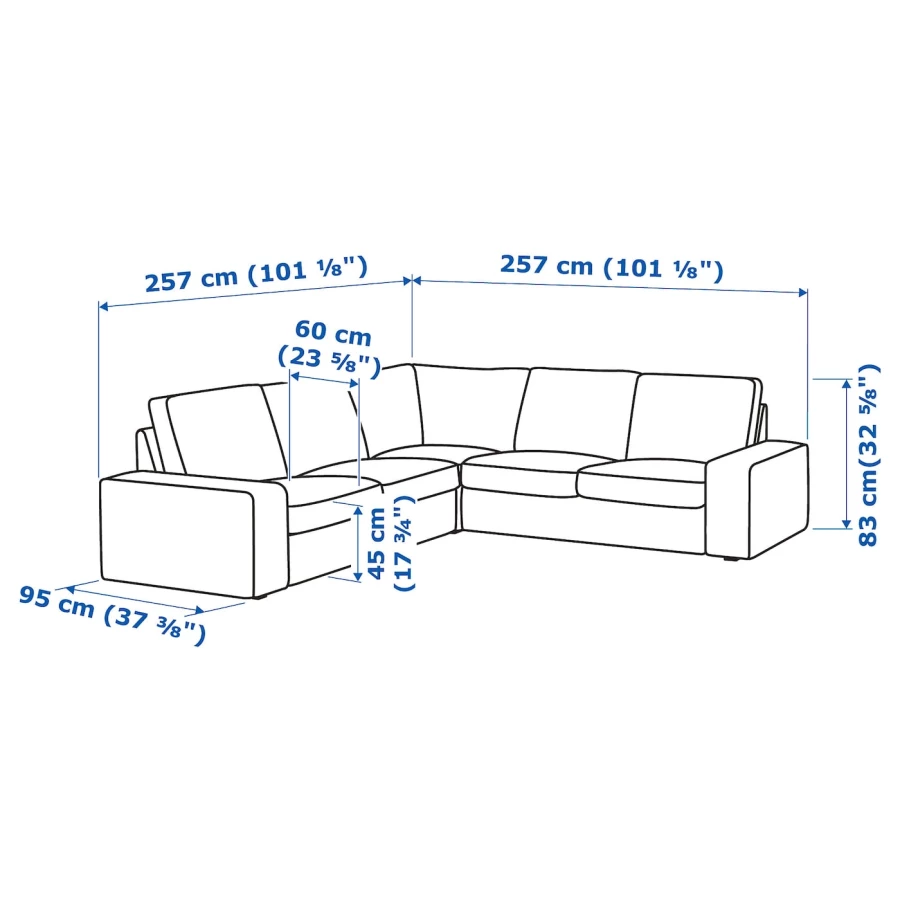 4-местный угловой диван - IKEA KIVIK, 83x95x257см, серый, КИВИК ИКЕА (изображение №8)