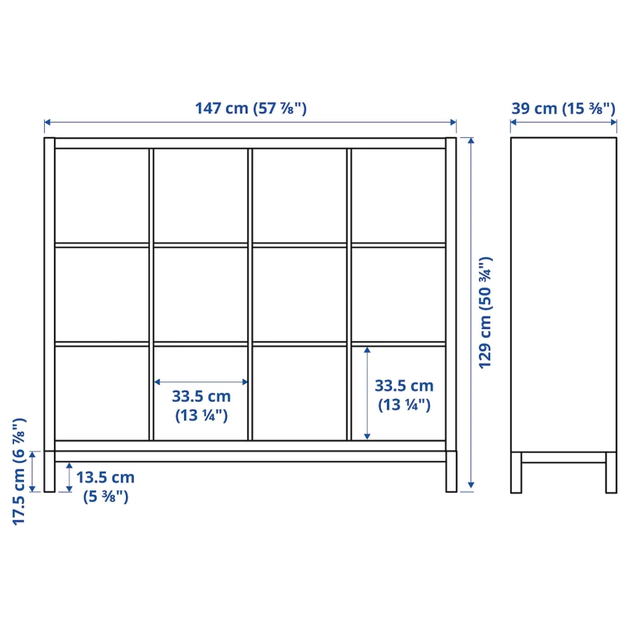 Стеллаж - IKEA KALLAX, 147х39х129 см, под беленый дуб/черный, КАЛЛАКС ИКЕА (изображение №6)