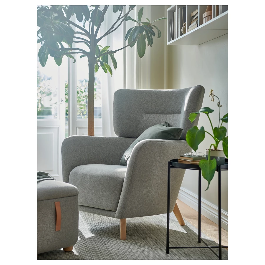 Кресло с подлокотником и пуф - IKEA OSKARSHAMN, 82х96х101 см, серый, ОСКАРСХАМН ИКЕА (изображение №3)