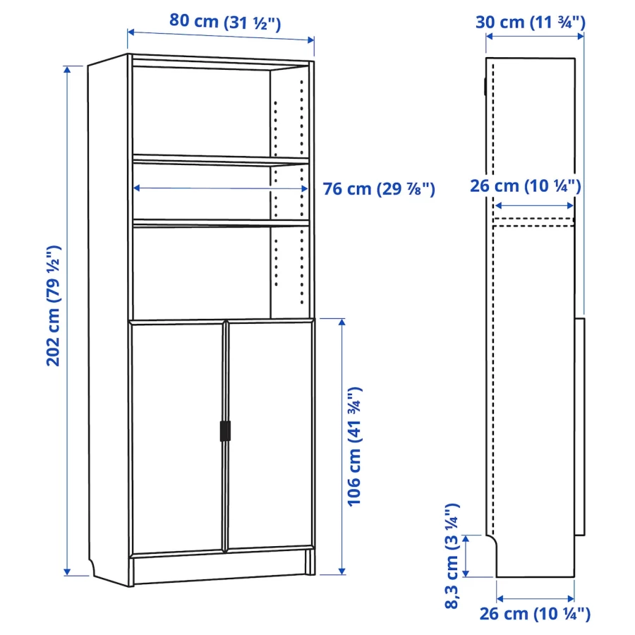 Книжный шкаф -  BILLY / HÖGBO /HОGBO  IKEA/ БИЛЛИ/ ХОГБО ИКЕА,80х30х202 см, черный (изображение №3)