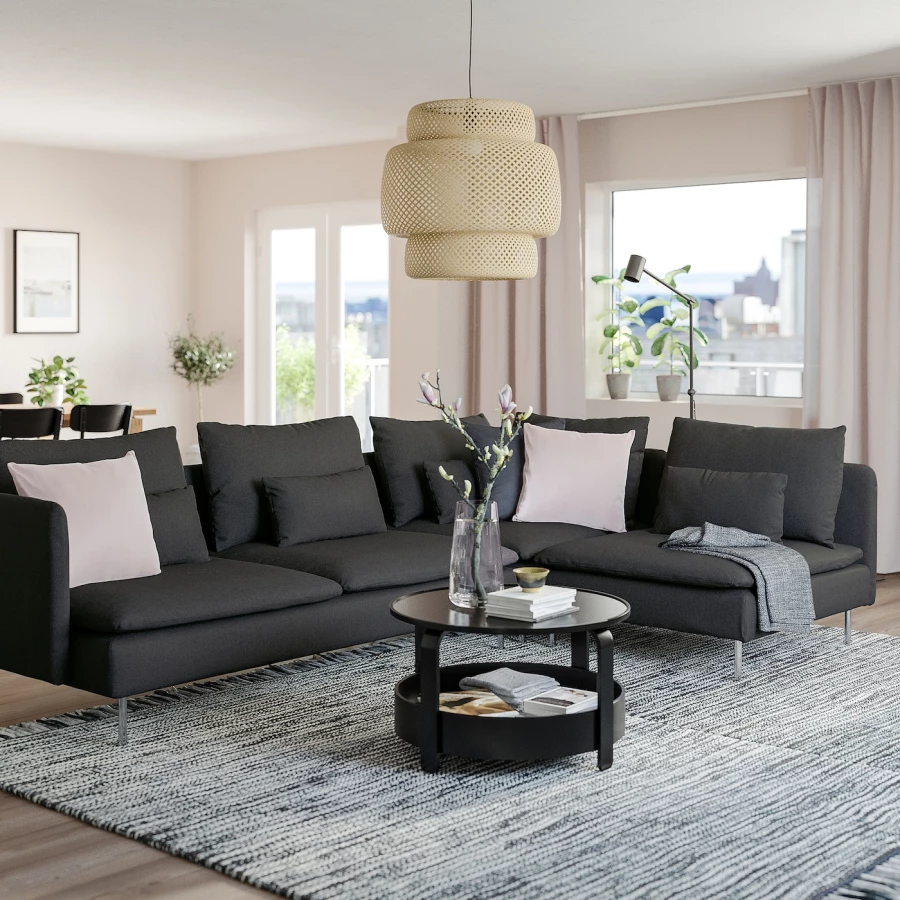 4-местный угловой диван - IKEA SÖDERHAMN/SODERHAMN, 99x192/291см, черный, СЕДЕРХАМН ИКЕА (изображение №2)