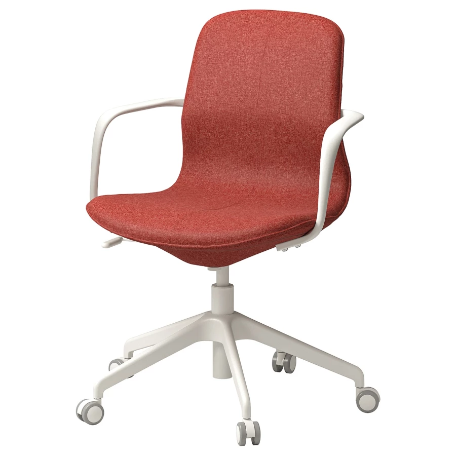 Офисный стул с подлокотниками- IKEA LÅNGFJÄLL/LANGFJALL, 68x68x92см, красно-оранжевый/белый, ЛОНГФЬЕЛЛЬ ИКЕА (изображение №1)