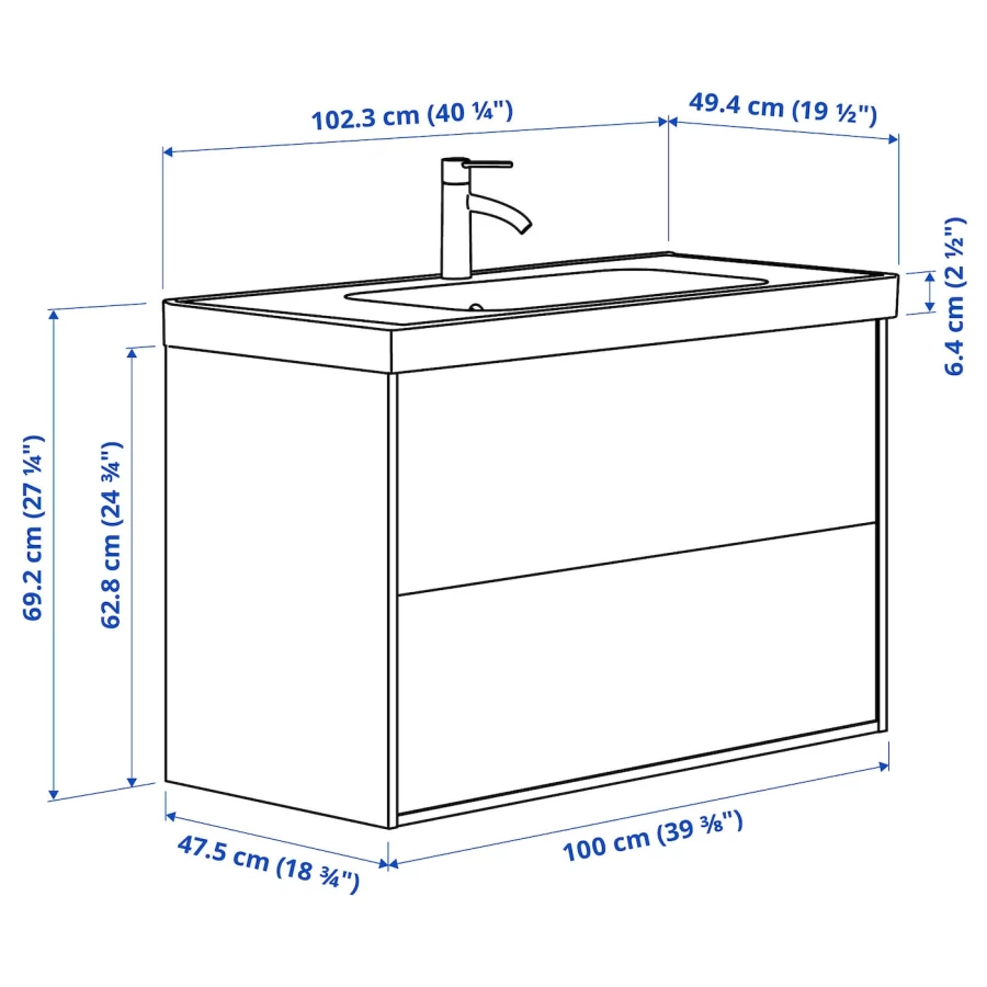 Тумба для ванной - ÄNGSJÖN / ORRSJÖN /АNGSJОN/ ORRSJОN  IKEA/ ЭНГСЬЕН / ОРРСЬЕН  ИКЕА,  102х69  см , белый/коричневый (изображение №6)