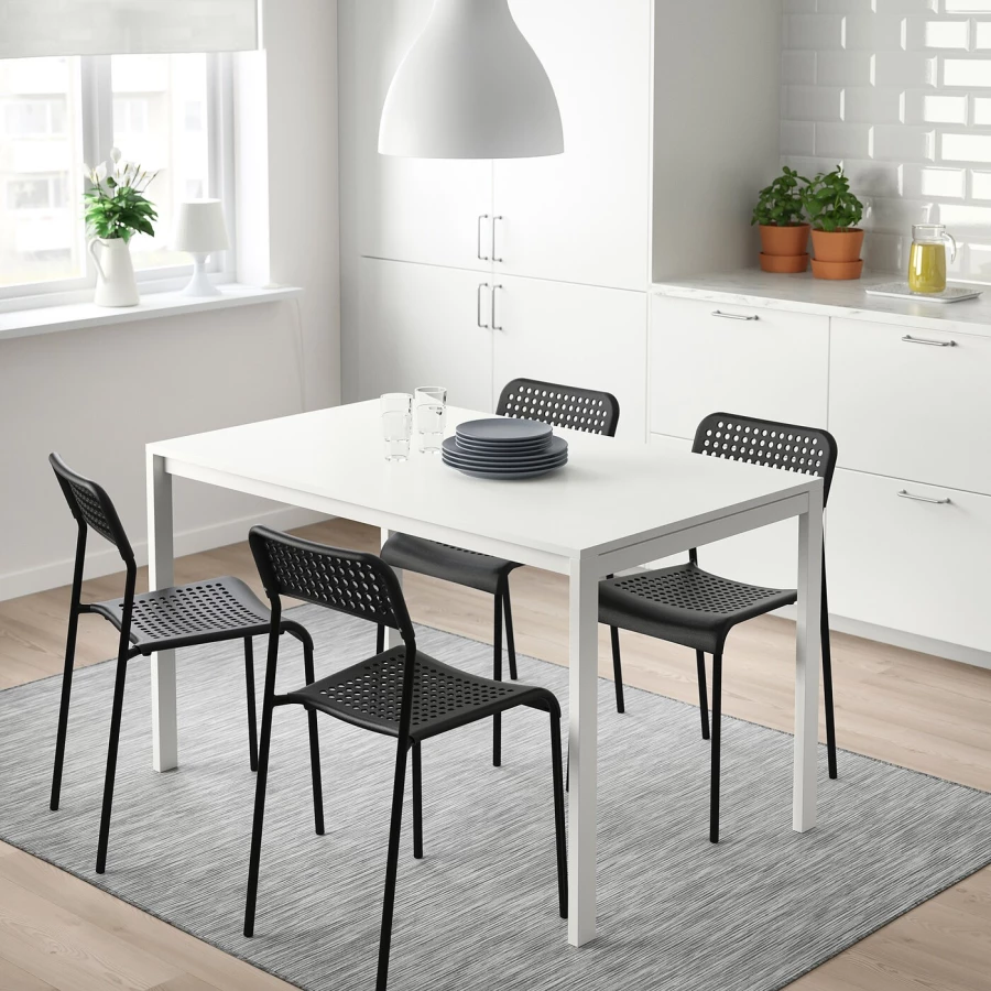 Стол и 4 стула - IKEA MELLTORP/ADDE/МЕЛЬТОРП/АДДЕ ИКЕА, 125х75 см, белый/черный (изображение №3)