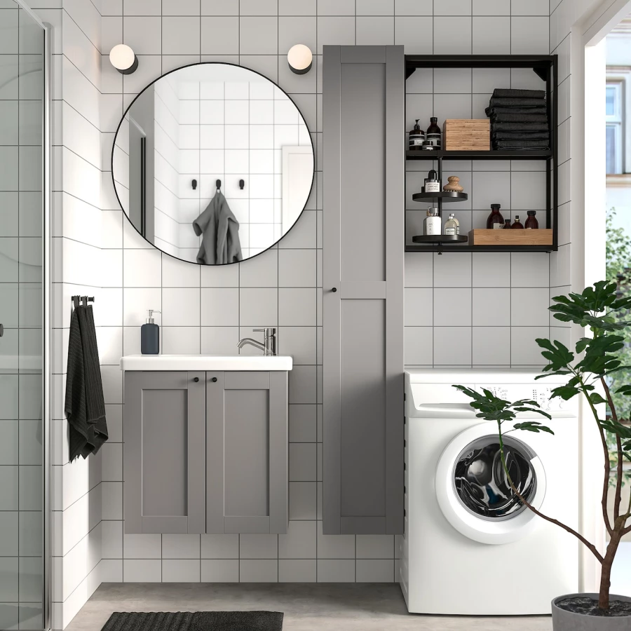 Комбинация для ванной - IKEA ENHET, 64х33х65 см, антрацит/серый, ЭНХЕТ ИКЕА (изображение №3)