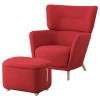 Кресло с подлокотником и пуф - IKEA OSKARSHAMN, 82х96х101 см, красный, ОСКАРСХАМН ИКЕА