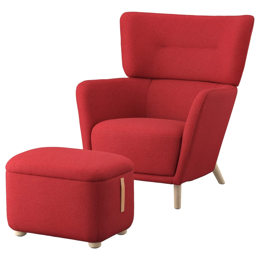 Кресло с подлокотником и пуф - IKEA OSKARSHAMN, 82х96х101 см, красный, ОСКАРСХАМН ИКЕА (изображение №1)