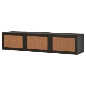 Тумба под ТВ с дверцами - IKEA BESTÅ/BESTA/БЕСТО ИКЕА, 42х38х180 см, черный/светло-коричневый