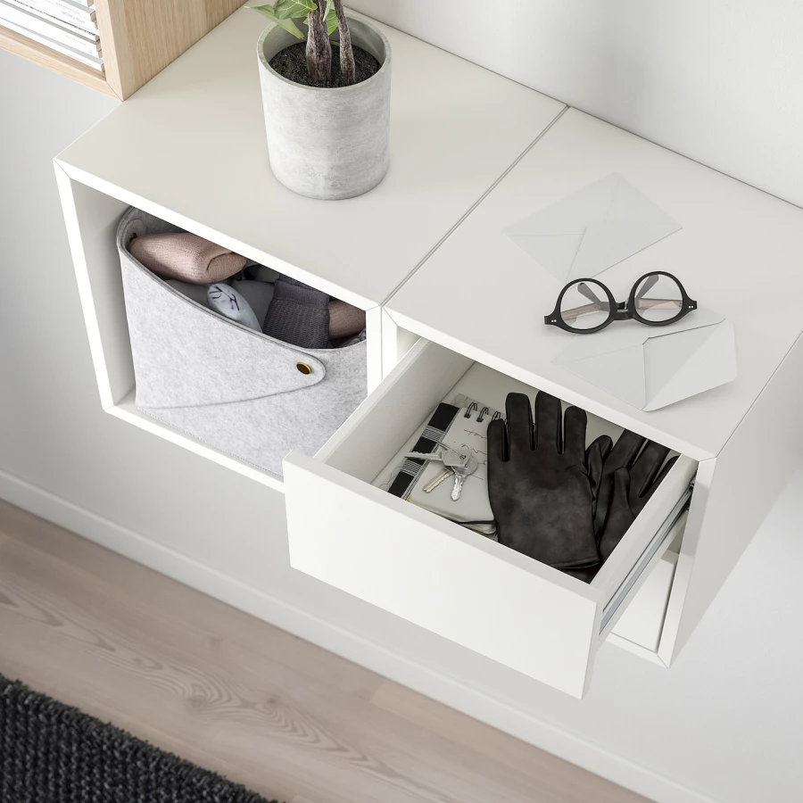 Комбинация навесных шкафов - IKEA EKET, 105x35x70 см, беленый дуб/белый, ЭКЕТ ИКЕА (изображение №4)