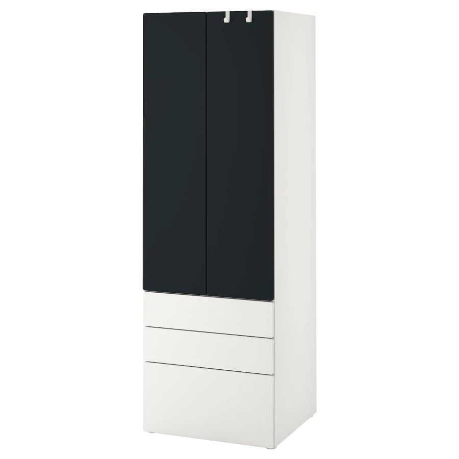 Шкаф детский - IKEA PLATSA/SMÅSTAD/SMASTAD, 60x57x181 см, белый/черный, ИКЕА (изображение №1)