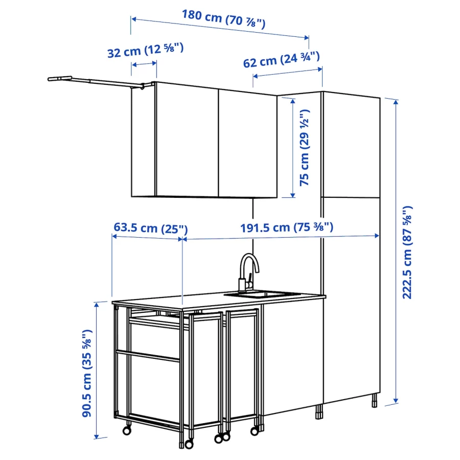 Комбинация для ванной - IKEA ENHET,  190x63.5x222.5 см, белый/антрацит, ЭНХЕТ ИКЕА (изображение №4)