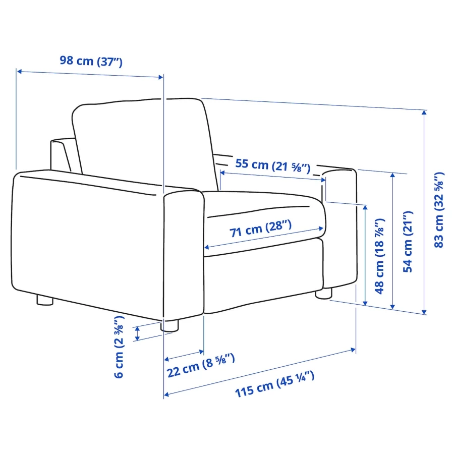 Кресло - IKEA VIMLE, 115х98х83 см, голубой, ВИМЛЕ ИКЕА (изображение №4)