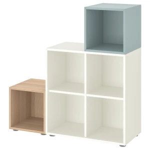 Комбинация для хранения - EKET IKEA/ ЭКЕТ ИКЕА, 107х105х70 см, белый/бледно-голубой/под беленый дуб