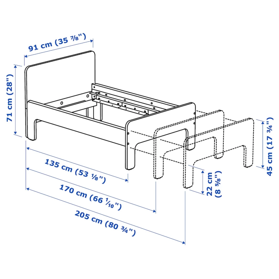 Выдвижной каркас кровати - SLÄKT/SLАKT  IKEA/ СЛЭКТ ИКЕА, 205х91х71 см, белый/зеленый (изображение №4)