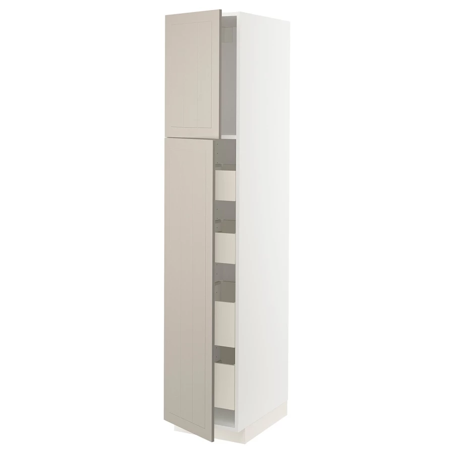 Высокий шкаф - IKEA METOD/MAXIMERA/МЕТОД/МАКСИМЕРА ИКЕА, 200х60х40 см, белый/темно-бежевый (изображение №1)