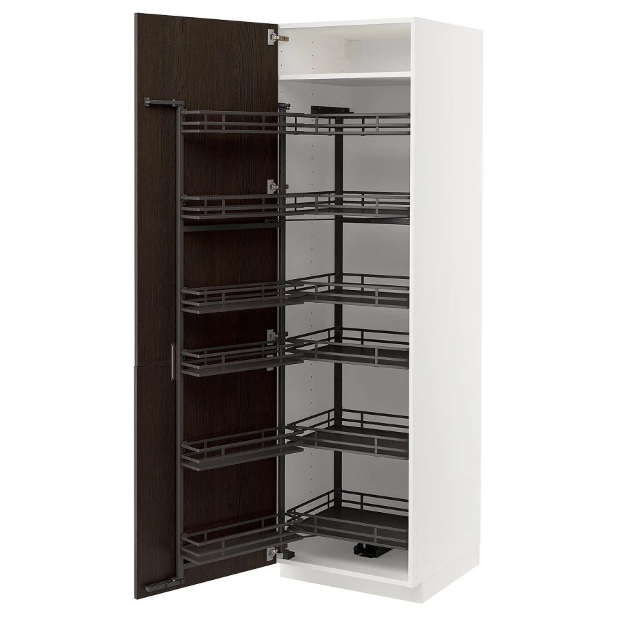 Высокий шкаф с выдвижной кладовой - IKEA METOD/МЕТОД ИКЕА, 60х60х200 см, белый/коричневый (изображение №2)