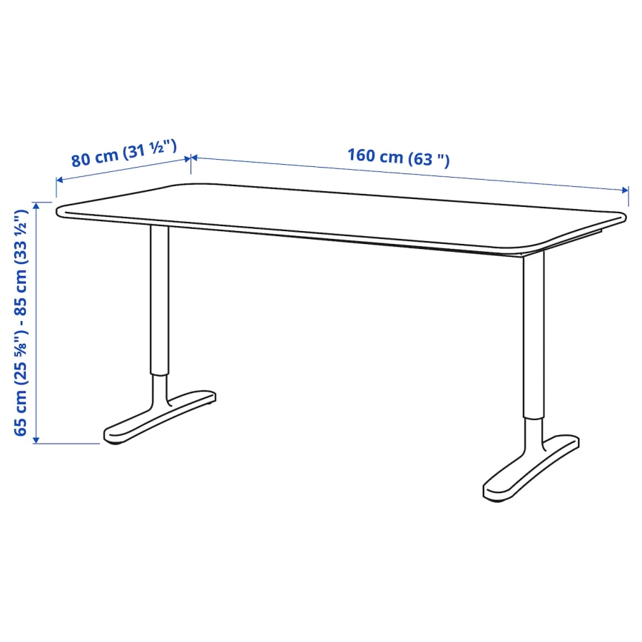 Письменный стол - IKEA BEKANT, 160х80х65-85 см, под беленый дуб/черный, БЕКАНТ ИКЕА (изображение №6)