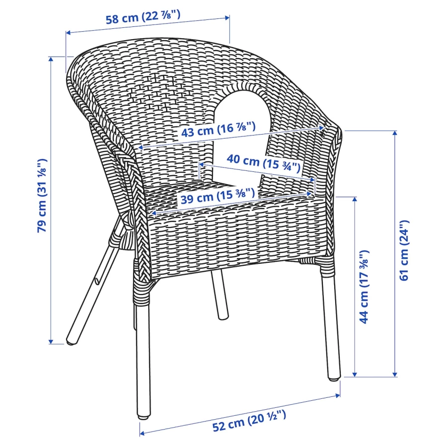 Садовое кресло - IKEA AGEN, 79х56x58 см, коричневый, АГЕН ИКЕА (изображение №6)