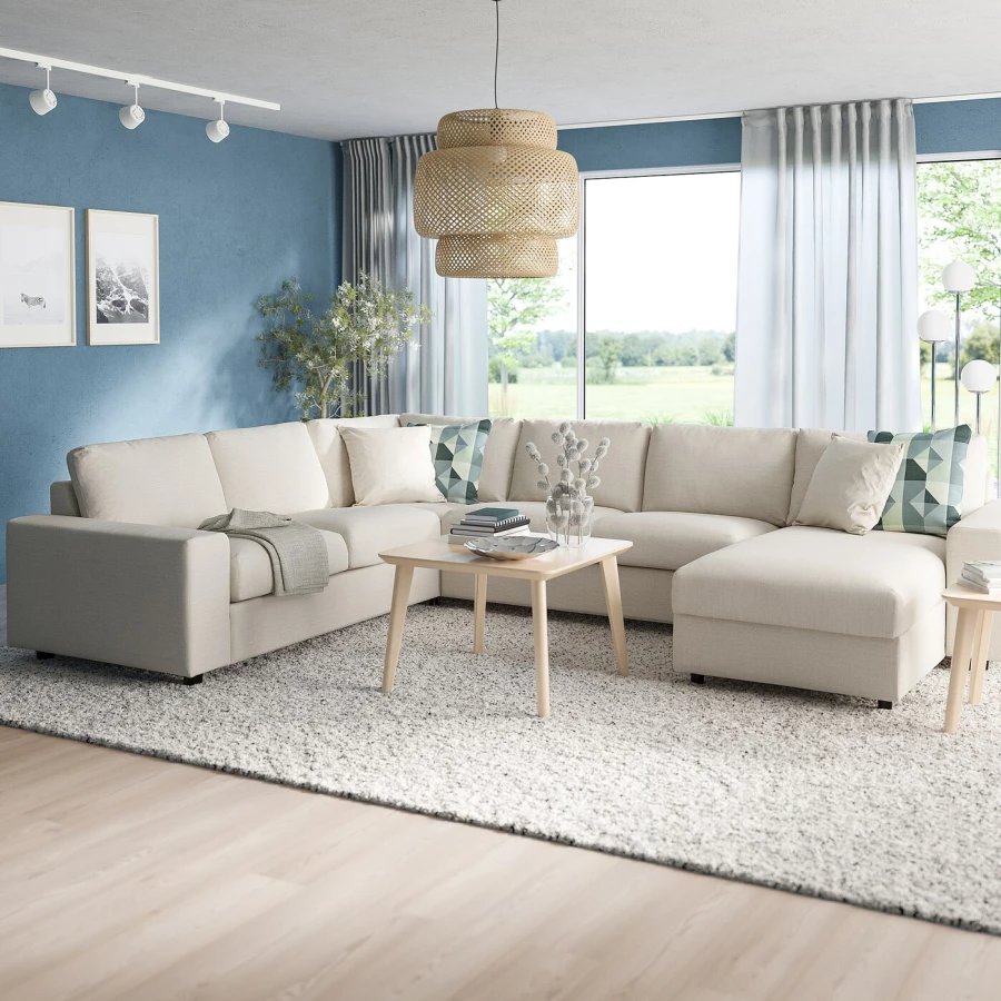 Угловой диван-кровать с шезлонгом - IKEA VIMLE/ВИМЛЕ ИКЕА, 256/356х68х164 см, белый (изображение №3)