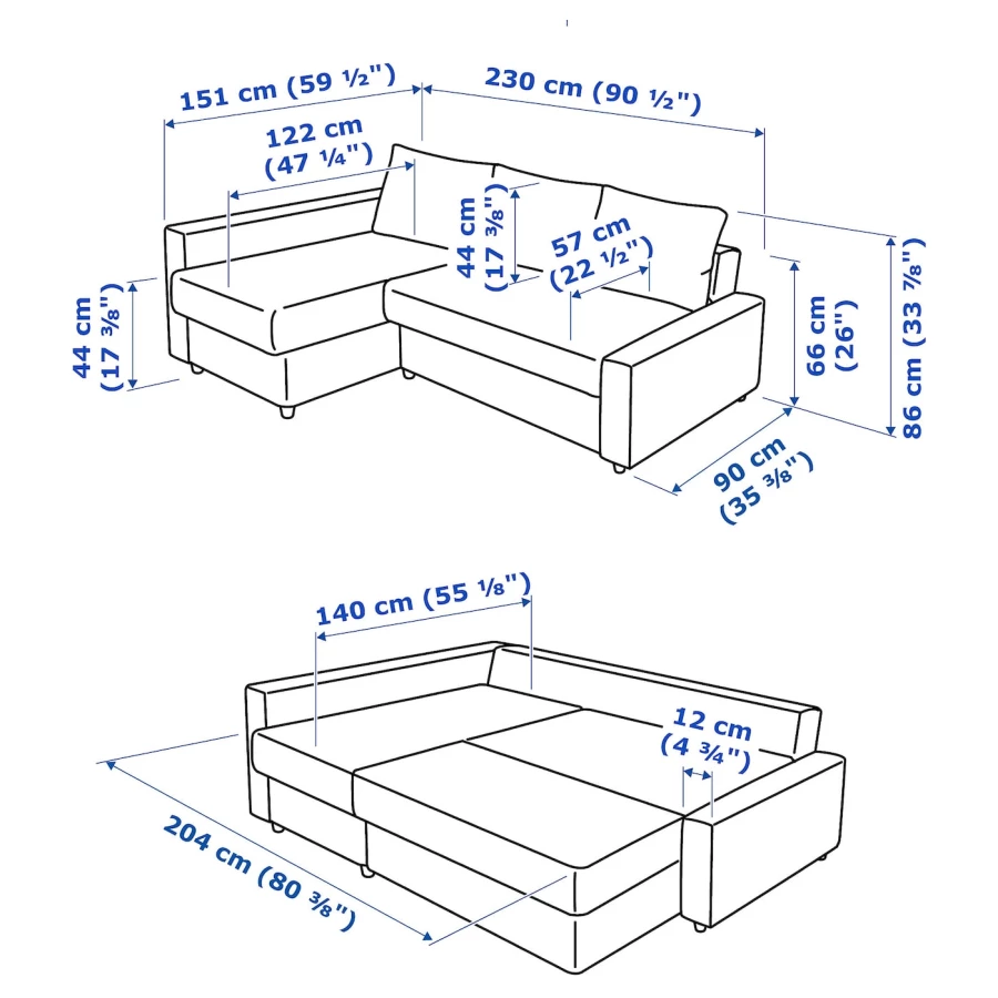 Угловой диван-кровать - IKEA FRIHETEN, 66x151x230см, cерый, ФРИХЕТЭН ИКЕА (изображение №8)