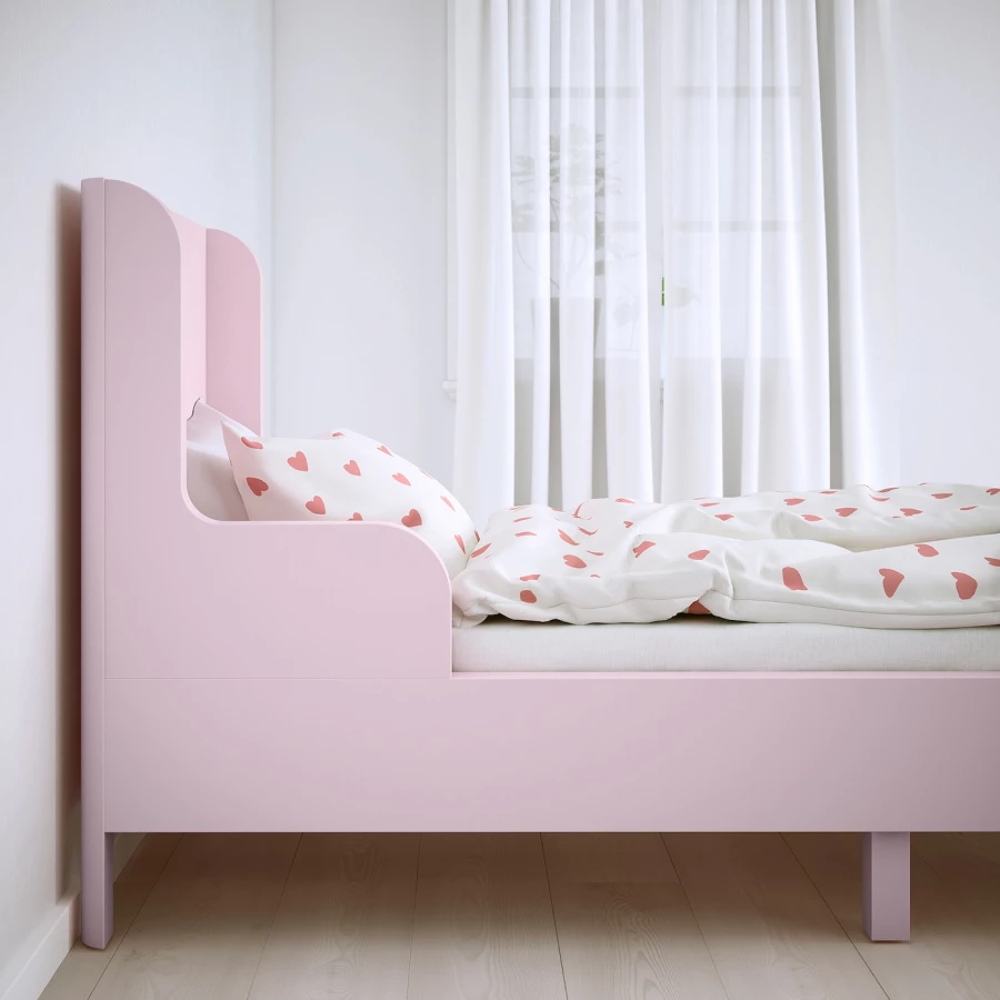 Кровать одноярусная - IKEA BUSUNGE/БУСУНГЕ ИКЕА, 80x200 см, розовый (изображение №5)