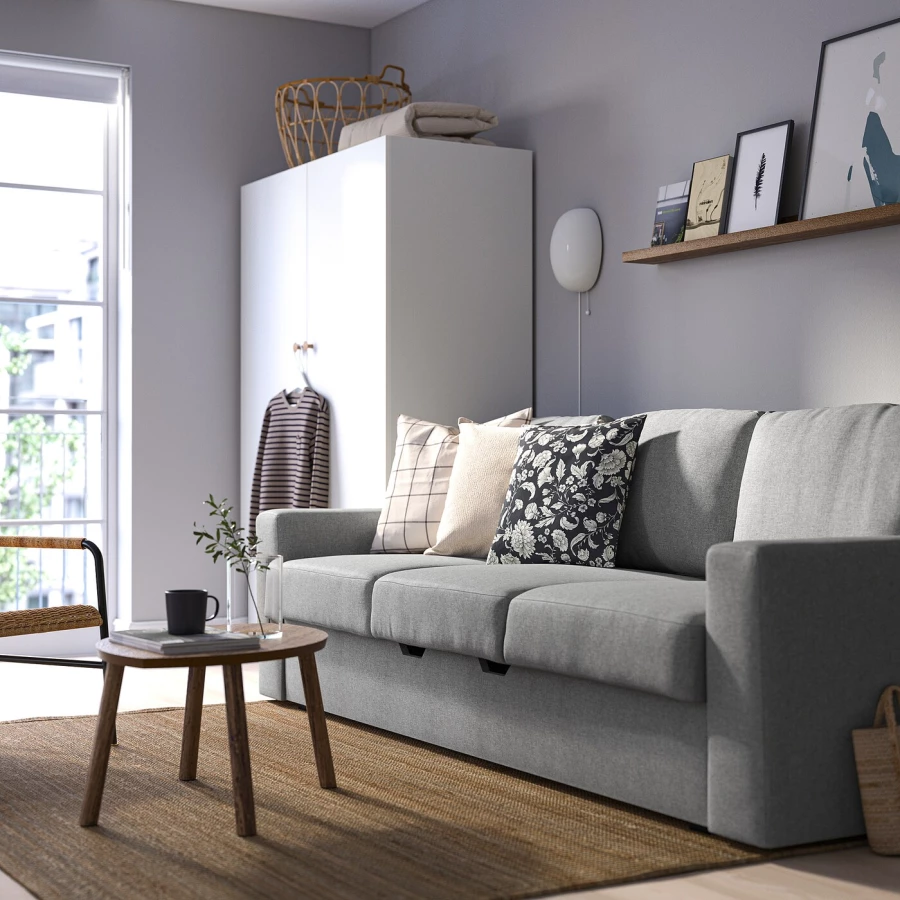 3-местный диван-кровать - IKEA BÅRSLÖV/BARSLOV/БЁРСЛОВ ИКЕА, 236х109х86 см, серый (изображение №4)