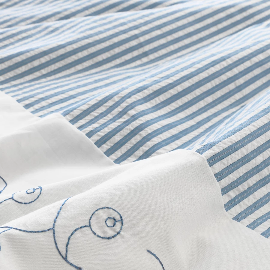 Пододеяльник и наволочка для детской кроватки - GULSPARV IKEA/  ГУЛСПАРВ ИКЕА, 110x125/35x55 см, белый/голубой (изображение №4)