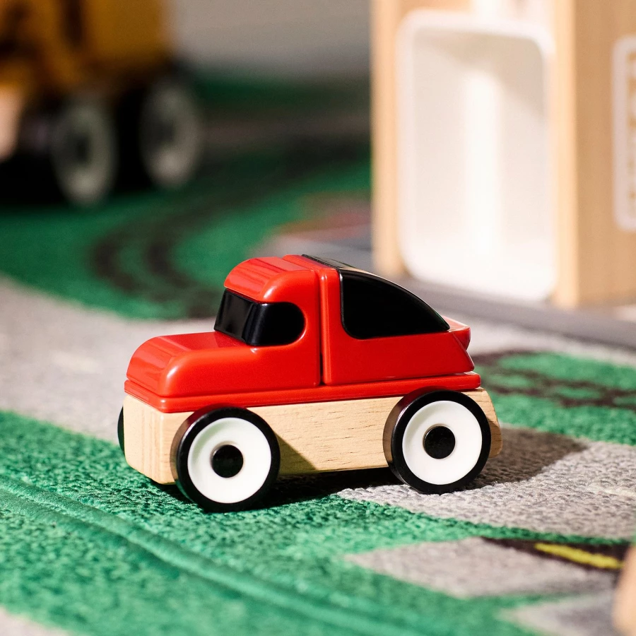 LILLABO Набор из 4-х транспортных средств: спортивная машина / школьный автобус / мусоровоз / полицейская машина / разноцветный ИКЕА (изображение №4)