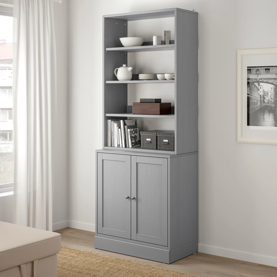 Книжный шкаф - HAVSTA IKEA/ ХАВСТА ИКЕА,  212х81 см, серый (изображение №2)