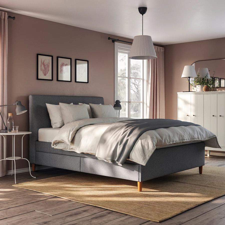 Кровать с мягкой обивкой и выдвижными ящиками - IKEA IDANÄS/IDANAS, 200х160 см, темно-серый, ИДАНЭС ИКЕА (изображение №3)