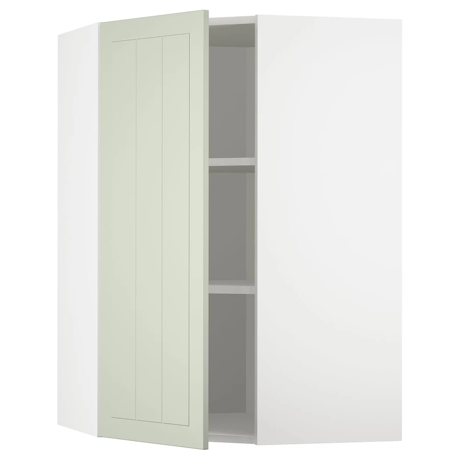 Угловой навесной шкаф с полками - METOD  IKEA/  МЕТОД ИКЕА, 100х68 см, белый/светло-зеленый (изображение №1)