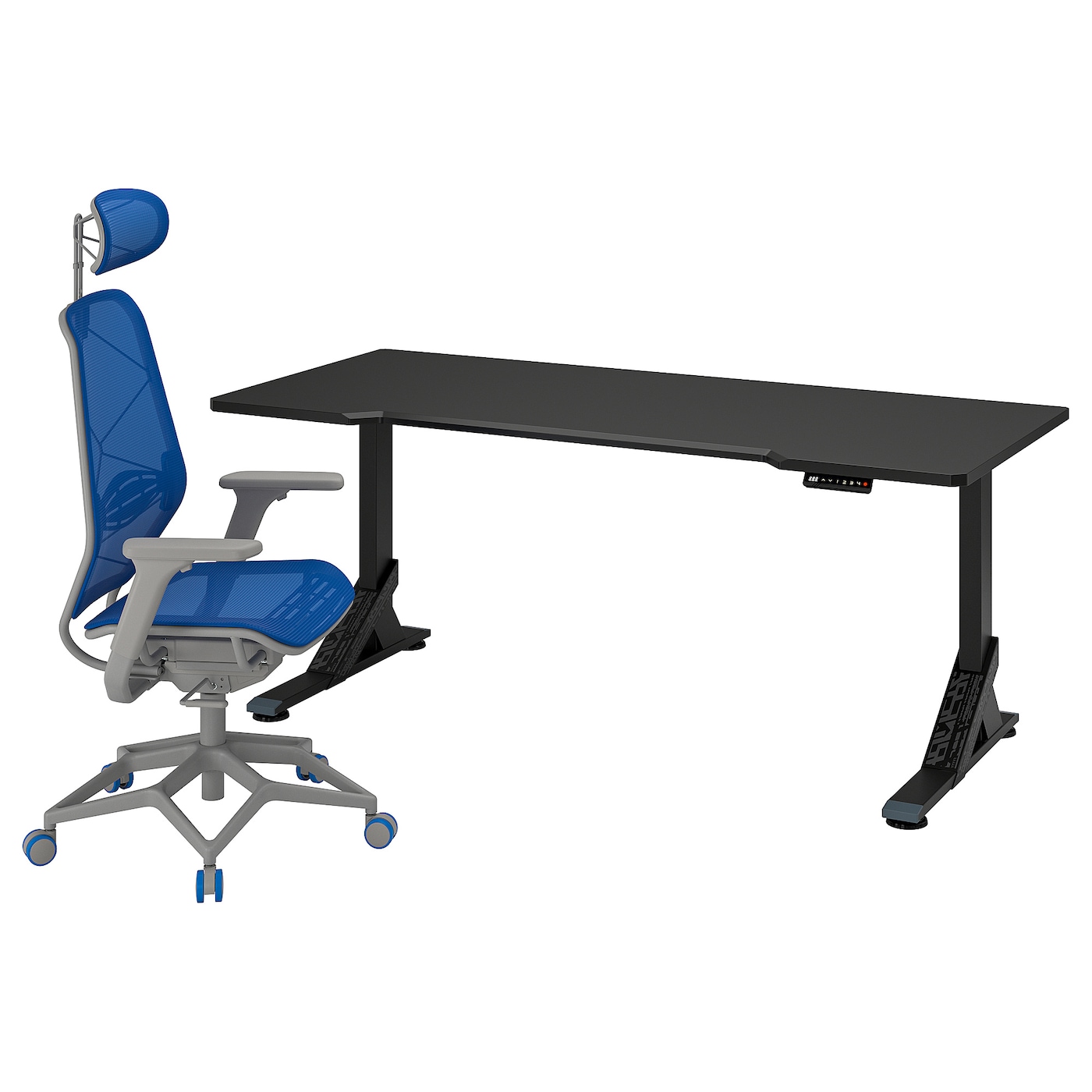 Игровой стол и стул - IKEA UPPSPEL / STYRSPEL, 180х80 см, черный/серый/синий, УППСПЕЛ/СТИРСПЕЛ ИКЕА