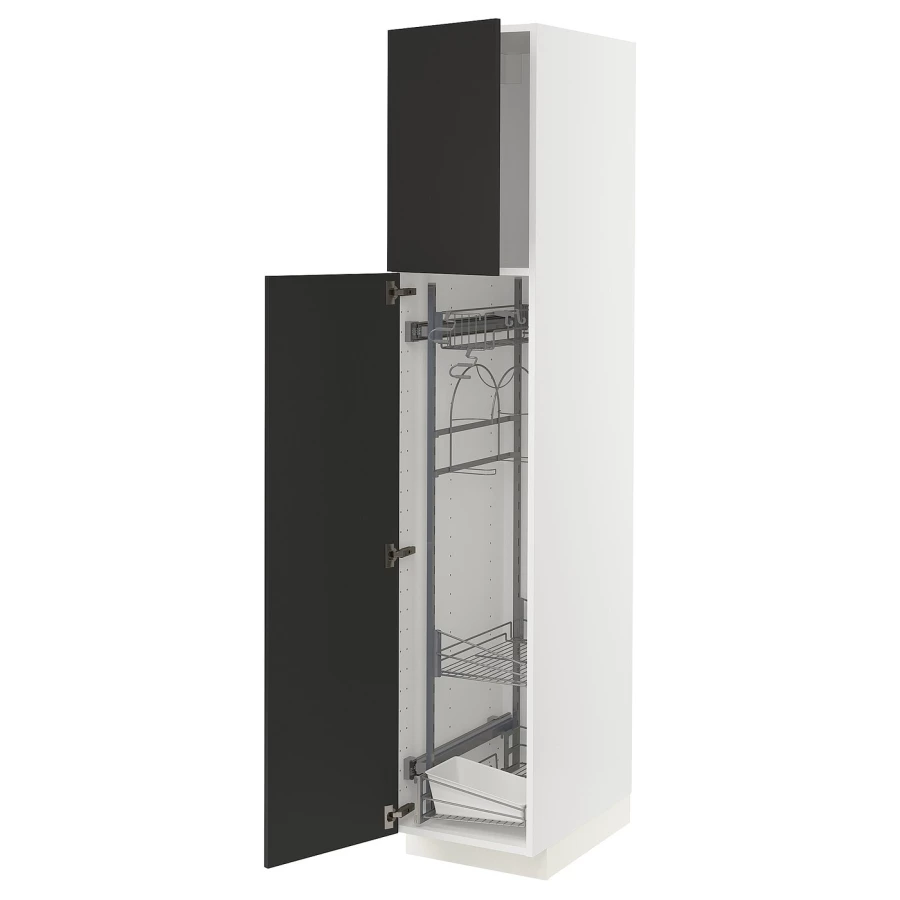 Высокий шкаф/бытовой - IKEA METOD/МЕТОД ИКЕА, 200х60х40 см, белый/черный (изображение №1)