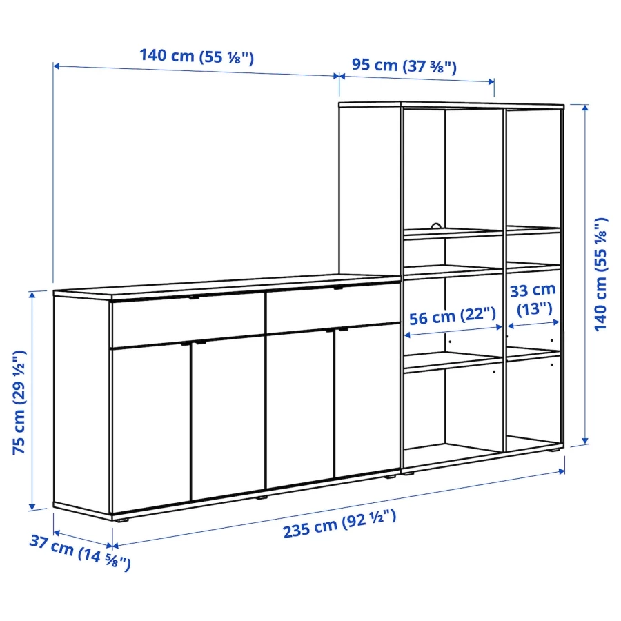 Комбинация для хранения - VIHALS IKEA/ ВИХАЛС ИКЕА, 235x37x140 см, белый (изображение №5)