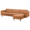 4-местный диван с шезлонгом - IKEA LANDSKRONA, 89x280см, оранжевый, кожа, ЛАНДСКРУНА ИКЕА