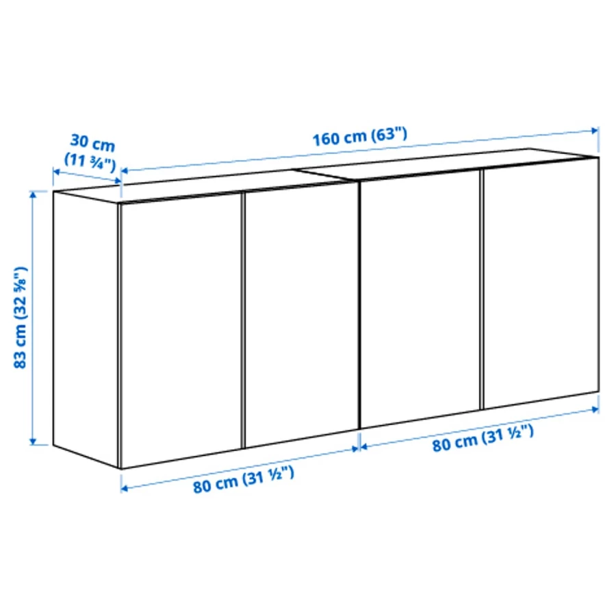 Навесной шкаф с дверцами - IKEA IVAR/ИВАР ИКЕА, 83х30х160 см, под беленый дуб (изображение №3)