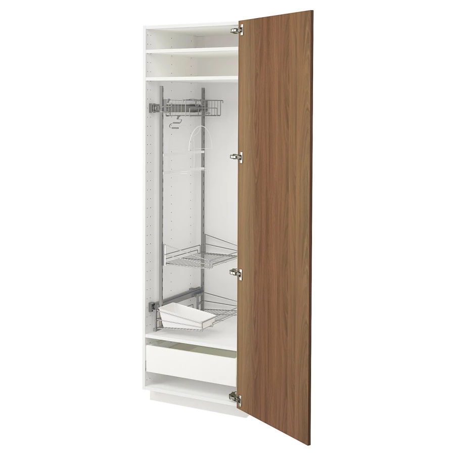 Высокий кухонный шкаф/бытовой - IKEA METOD/MAXIMERA/МЕТОД/МАКСИМЕРА ИКЕА, 200х60х60 см, белый/коричневый (изображение №1)