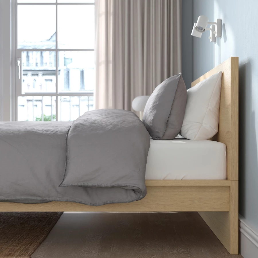 Кровать - IKEA MALM, 200х180 см, матрас средне-жесткий, под беленый дуб, МАЛЬМ ИКЕА (изображение №7)