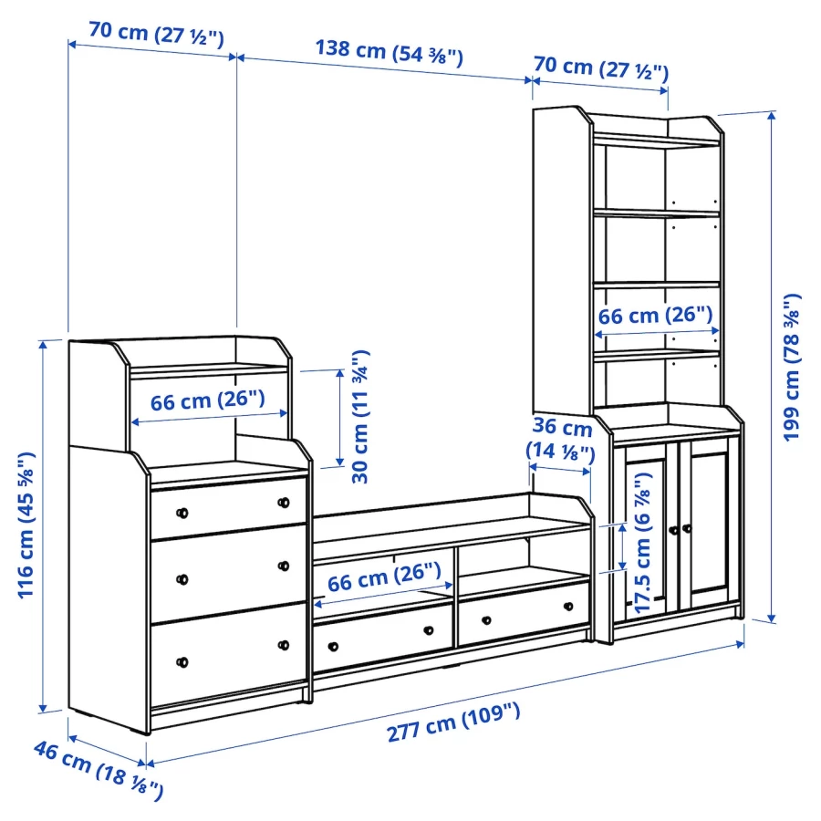 Шкаф для ТВ - IKEA HAUGA, 199x46x277см, серый, ХАУГА ИКЕА (изображение №6)