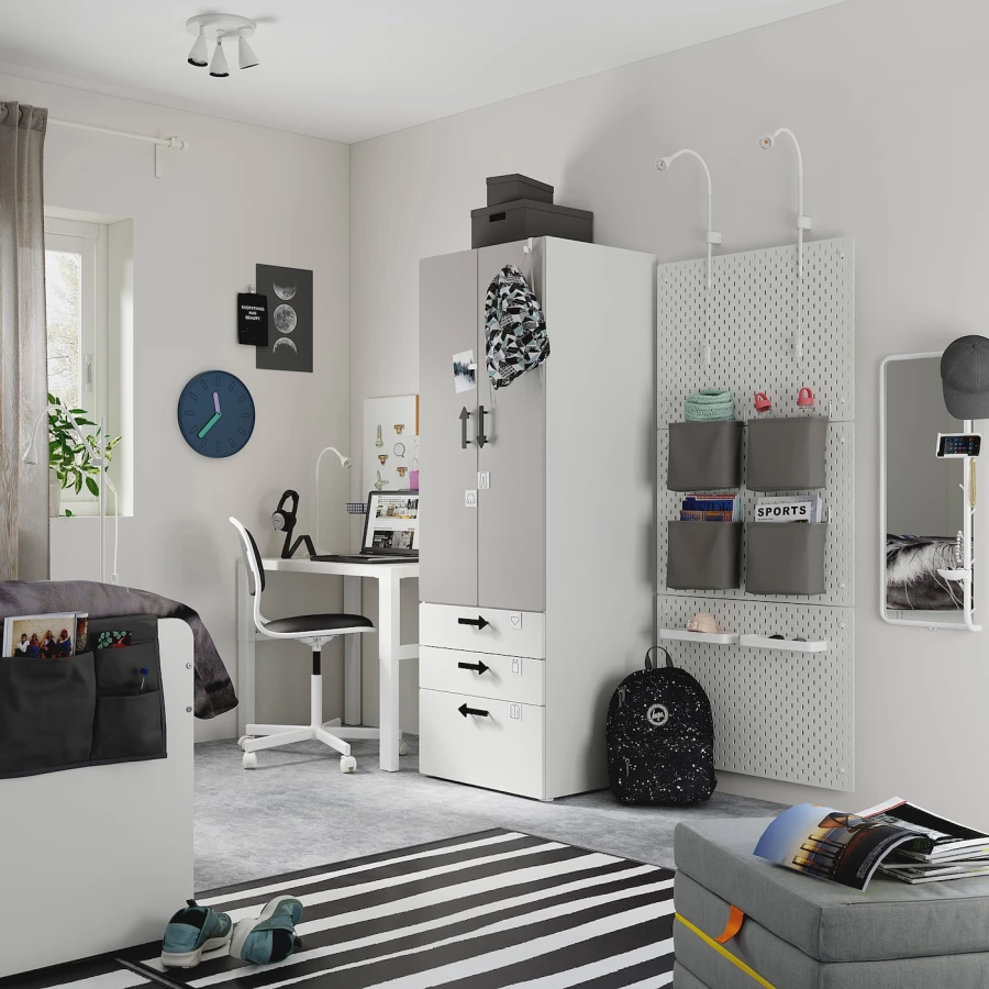 Шкаф - PLATSA/ SMÅSTAD / SMАSTAD  IKEA/ ПЛАТСА/СМОСТАД  ИКЕА, 60x57x181 см, белый/серый (изображение №5)