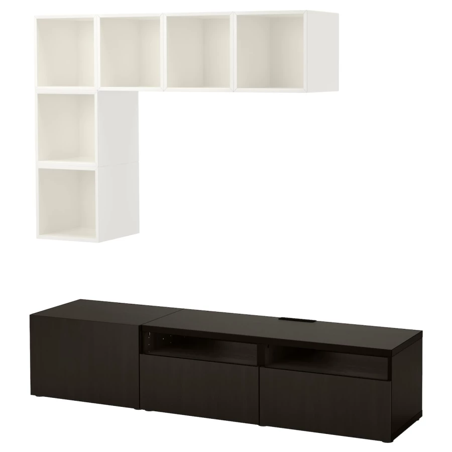 Комплект мебели д/гостиной  - IKEA BESTÅ/BESTA EKET, 180x42x170см, белый/темно-коричневый, БЕСТО ЭКЕТ ИКЕА (изображение №1)