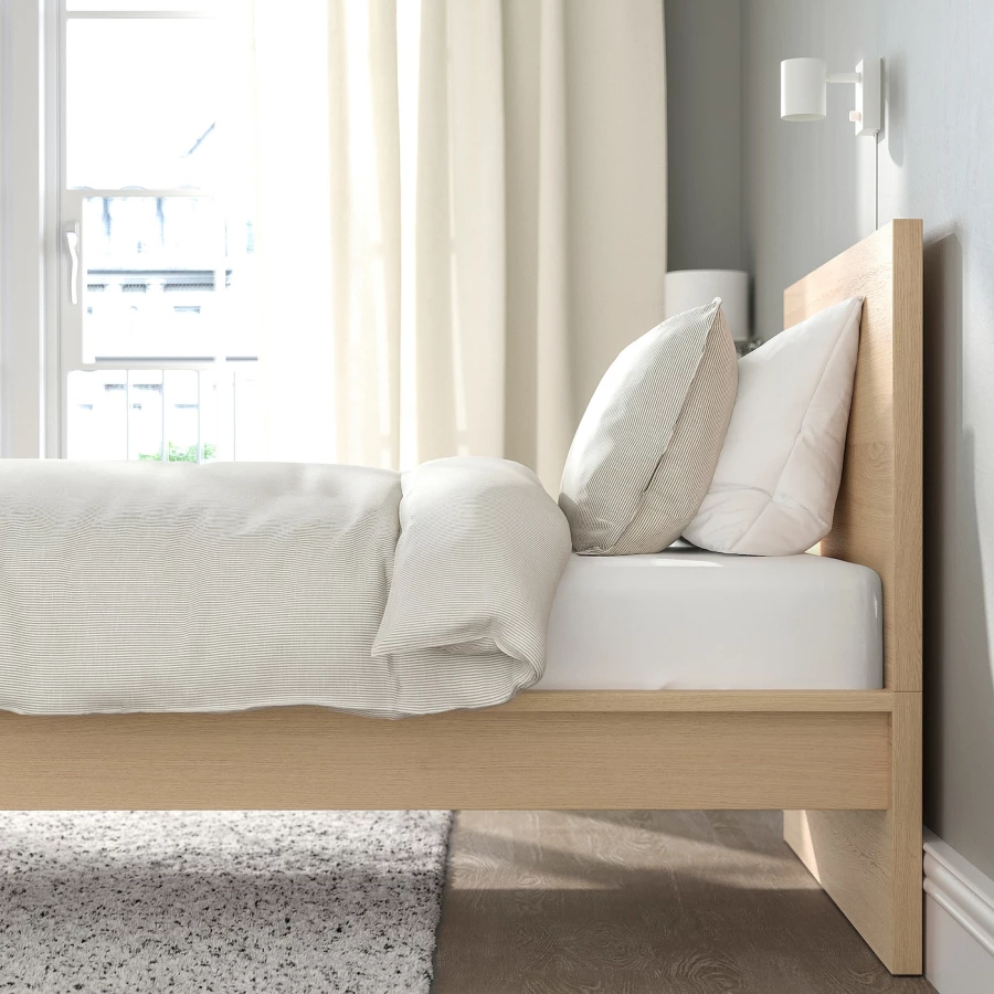 Кровать - IKEA MALM, 200х90 см, матрас средне-жесткий, под беленый дуб, МАЛЬМ ИКЕА (изображение №6)
