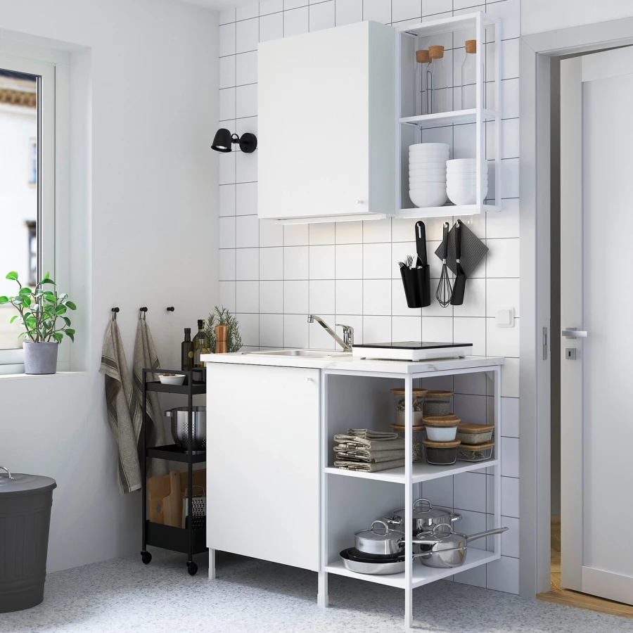 Кухонная комбинация для хранения вещей  - ENHET  IKEA/ ЭНХЕТ ИКЕА, 103x63,5x222 см, белый (изображение №2)