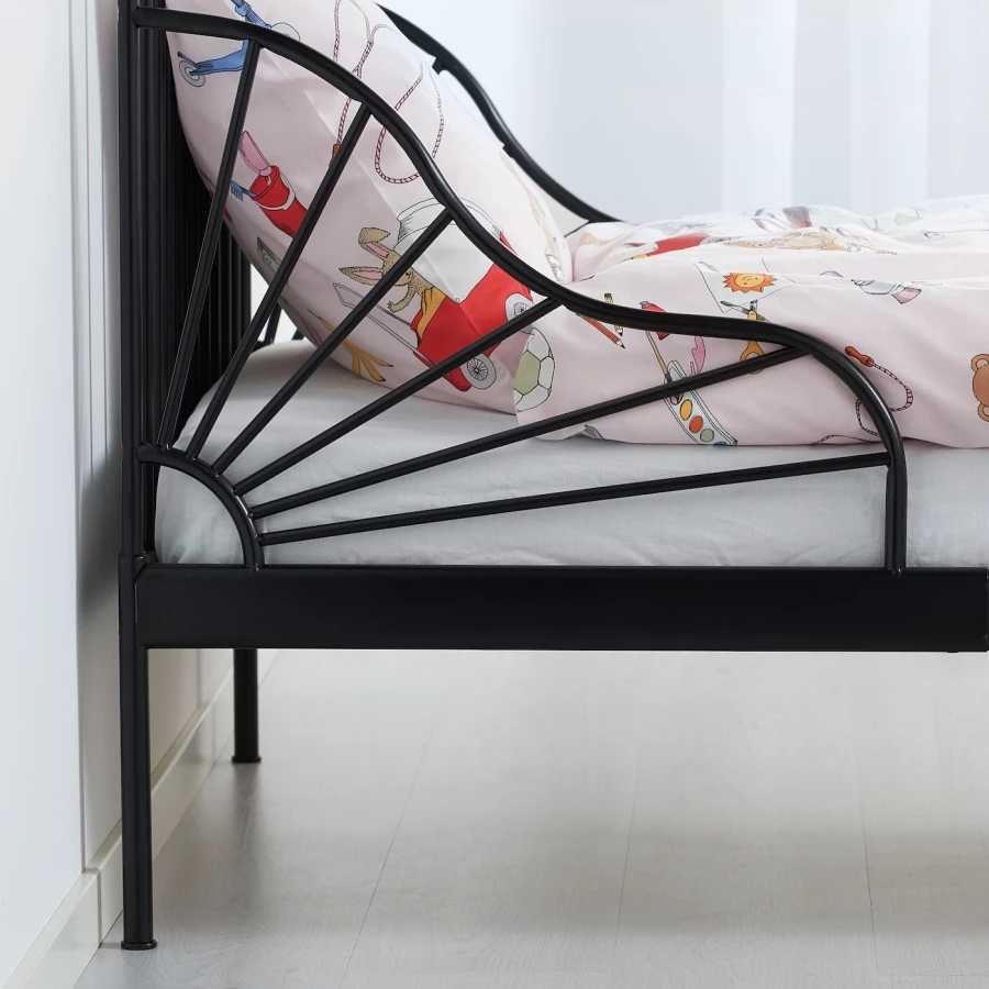 Кровать одноярусная - IKEA MINNEN/LURÖY/LUROY/МИННЕН /ЛУРОЙ ИКЕА, 80x200 см, черный/белый (изображение №6)