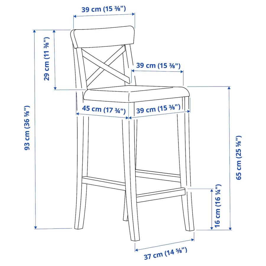 Барный стул со спинкой - INGOLF IKEA/ИНГОЛЬФ ИКЕА, 92х40х45  см, белый (изображение №6)