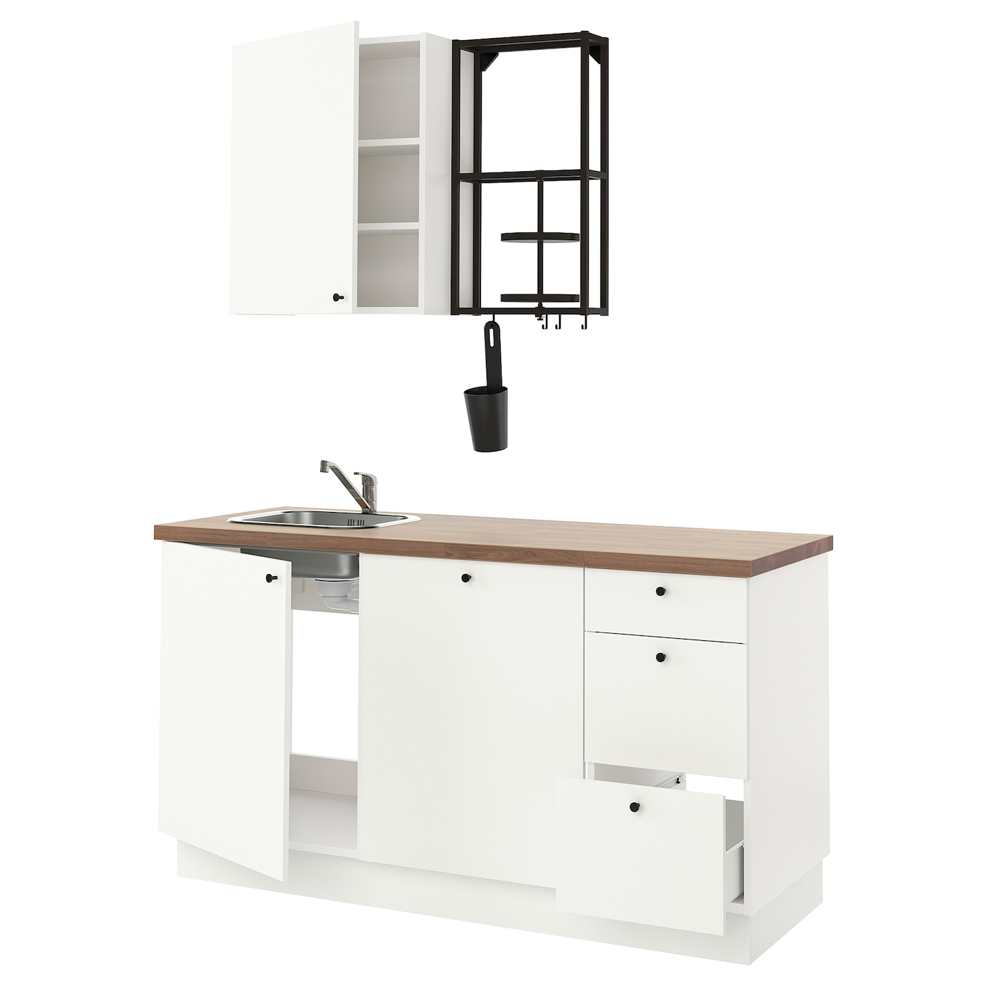 Кухонная комбинация для хранения - ENHET  IKEA/ ЭНХЕТ ИКЕА, 163х63,5х222 см, белый/бежевый