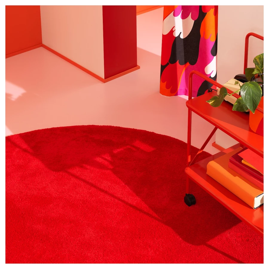 Круглый ковер - IKEA STOENSE/СТОЭНСЕ ИКЕА, 195 см, красный (изображение №2)