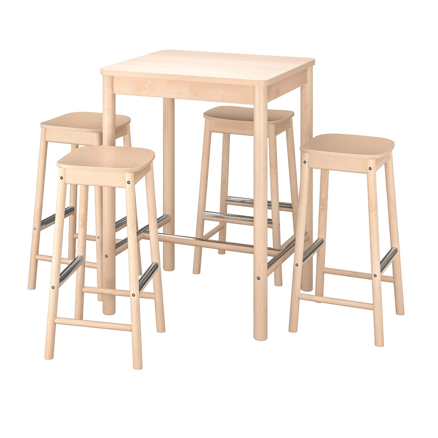 Стол и 4 барных стула - IKEA RÖNNINGE/RОNNINGE /ИКЕА РЁННИНГЕ, 75х75х105 см, береза (изображение №1)