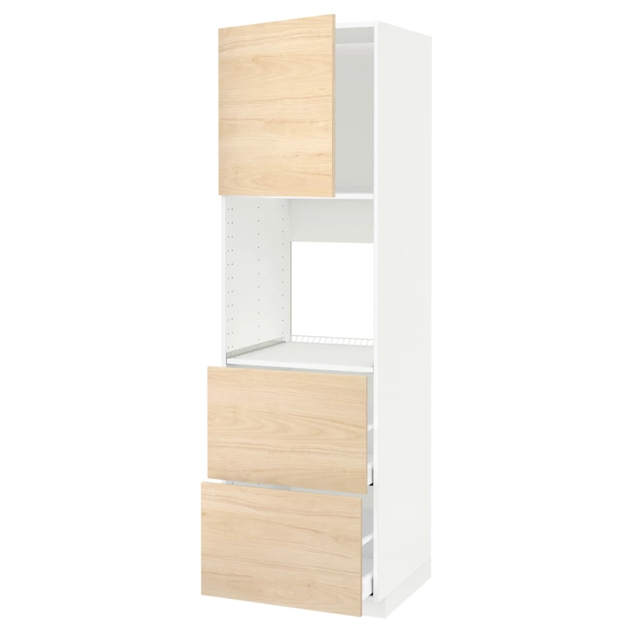 Высокий шкаф с ящиками - IKEA METOD/MAXIMERA/МЕТОД/МАКСИМЕРА ИКЕА, 200х60х60 см, белый/под беленый дуб (изображение №1)
