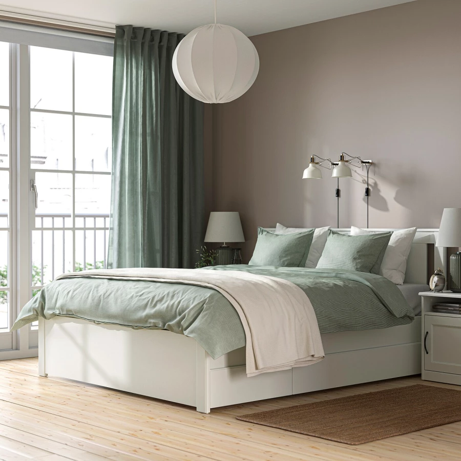 Каркас кровати с 4 ящиками для хранения - IKEA SONGESAND, 200х160 см, белый, СОНГЕСАНД ИКЕА (изображение №4)